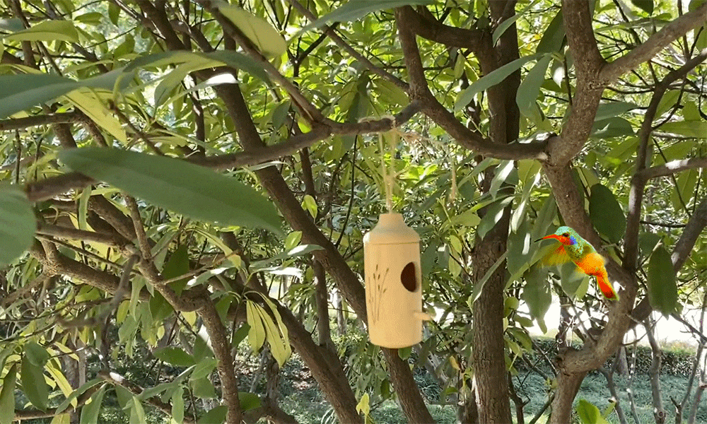 Wooden Hummingbird House Garden Decor Handcrafted Natural Design - Image 8